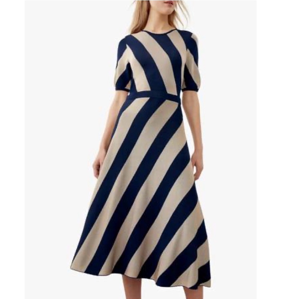 Navy and Cream Striped Midi Dress